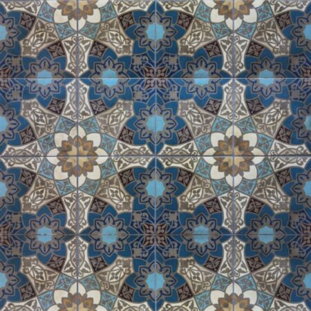 Grey Clay w/ Cobalt, Persian, Burgundy, Aqua, Sand, Cream, Yellow & Butter Inlay | Encaustic Tile
