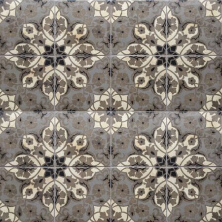 Gray Body w/ Cream, Black & Dove Inlay | Encaustic Tile