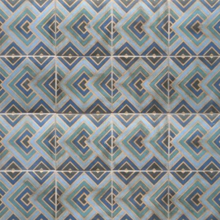 Gray Clay w/ Wedgewood, Peacock, Cobalt & Navy Inlay | Encaustic Tile