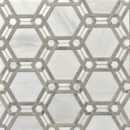 Lincoln Mosaic | White Elegant w/ Ash Grey Bars Honed