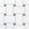 Shoal - Snow | Glass Tile - Basketweave Mosaic w/ Black Dot