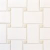 Shoal - Snow | Glass Tile - Basketweave Mosaic w/ Sand Dot