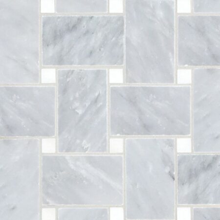 Grandview – St. Regis Grey | Marble - Basketweave Mosaic w/ Hudson White Dot