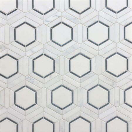 Grandview - Regency | Marble - Hudson White, Fairmont White & Black | Waterjet Mosaic Tile