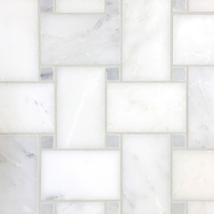 Grandview – Hudson White | Marble - Basketweave Mosaic w/ St