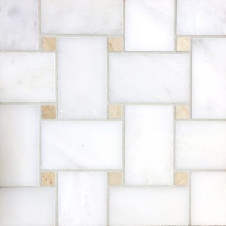 Grandview - Hudson White | Marble- Basketweave Mosaic w/ Devon Cream Dot | Honed