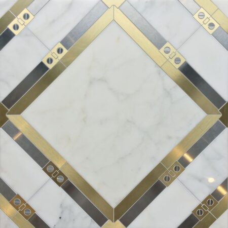 Calacatta Oro, Brushed Stainless Steel & Brass | Marble - Decorative Stone Mosaic
