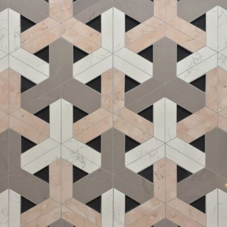 Oxford Grey, Bianco/Rosa Perlino & Obsidian | Marble - Decorative Waterjet Mosaic