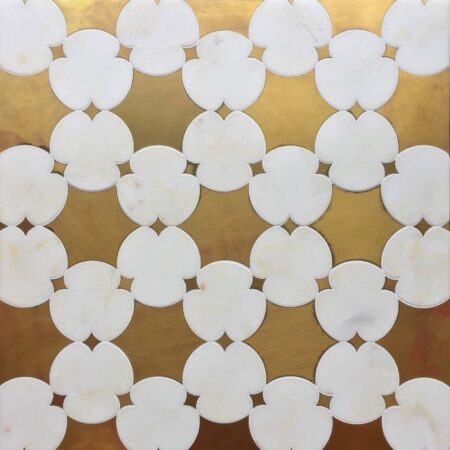 Brushed Brass & Honed Chantilly White | Marble - Decorative Waterjet Mosaic