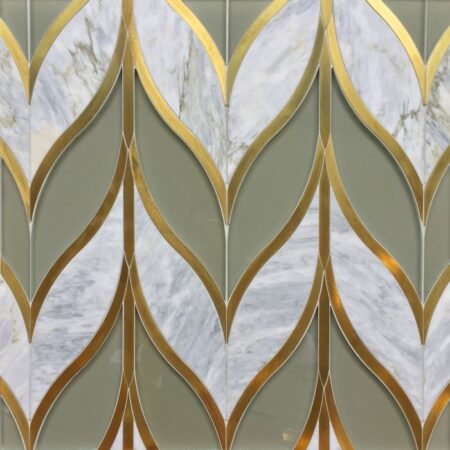 Quartz, Pacifica Blue & Brushed Brass | Marble - Decorative Waterjet Mosaic