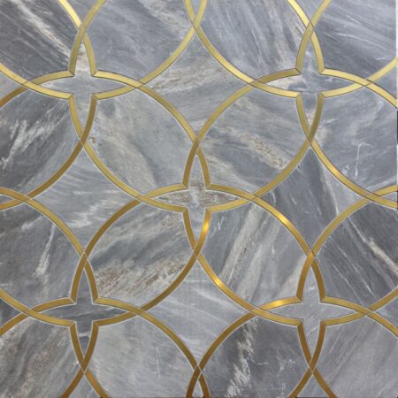 Borealis Blue & Brushed Brass | Marble - Decorative Waterjet Mosaic
