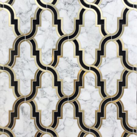 Arebescato, Brushed Brass & Jet Black | Marble/Brass - Decorative Waterjet Mosaic
