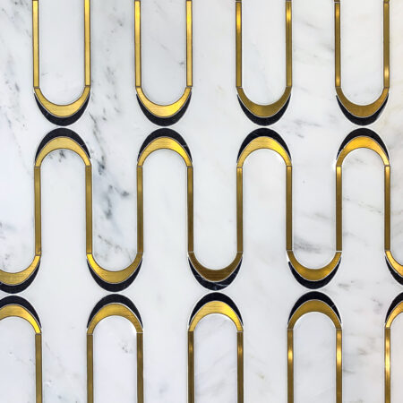 Patine - Resilience | Marble - Hudson White, Paramount Grey & Pol. Brass | Waterjet Mosaic Tile