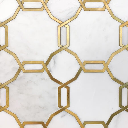 Patine - Fortitude | Marble - Hudson White & Polished Brass | Waterjet Mosaic Tile