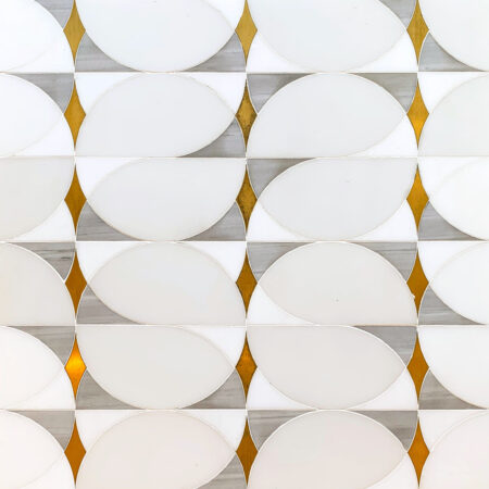 Patine - Harmony | Marble - Hudson White, Latin Grey & Polished Brass | Waterjet Mosaic Tile