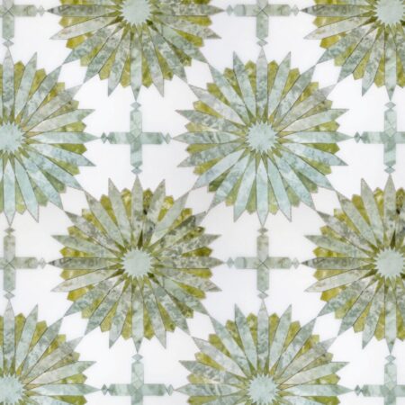 Stella Waterjet Mosaic | Marble - Echo White, Pasine Green & Verden Green | Honed
