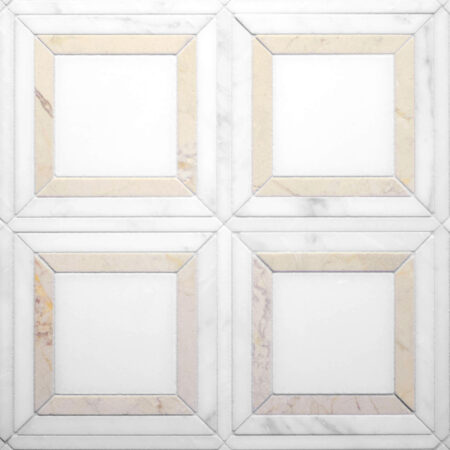 Drake – Waterjet Mosaic | Marble - Devon Cream, Hudson White & Fairmont | Honed