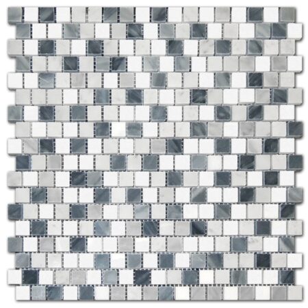 Bardiglio Dark | Marble - 5/8x5/8 in. Offset Mosaic w/ Thassos & Bianco Carrera | Honed/Polished (3/8" Thick)