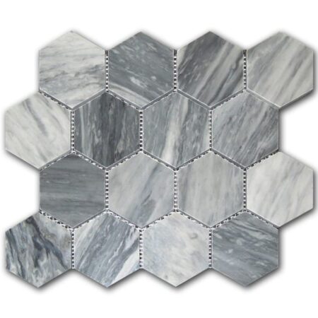 Bardiglio (Medium) | Marble - 3 in. Hexagon Mosaic | Honed/Polished (3/8" Thick)