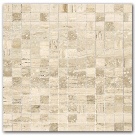 Silver Crystal | Travertine - 3/4x3/4 in. Straight Joint Mosaic | Veincut Filled & Honed (3/8" Thick)