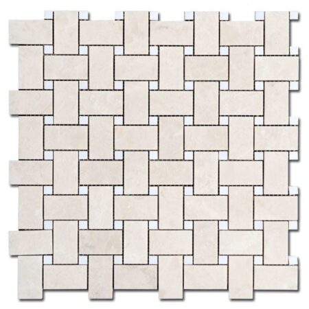 Bursa Beige | Marble - Basketweave Mosaic w/ Afyon Dot | Polished (3/8" Thick)