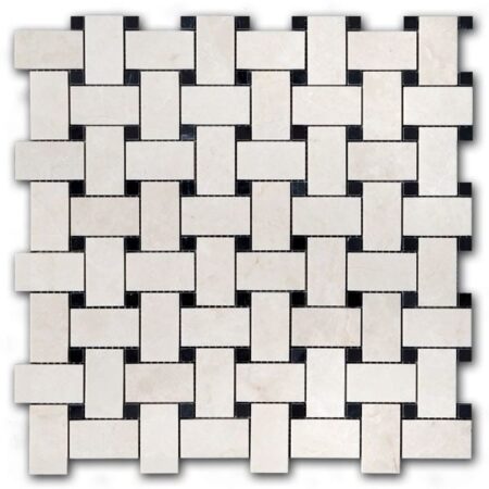 Bursa Beige | Marble - Basketweave Mosaic w/ Nero Dot | Polished (3/8" Thick)