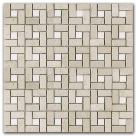 Bursa Beige | Marble - Arc D'Midi Mosaic w/ White Dot | Tumbled (3/8" Thick)