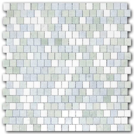 Blue Celeste | Marble - 5/8x5/8 in. Offset Mix Mosaic w/ White Thassos & Ming Green | Polished (3/8" Thick)