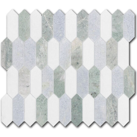 Blue Celeste | Marble - 1x3 in. Picket Mix Mosaic w/ Ming Green & Thassos | Polished (3/8" Thick)