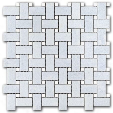 Blue Celeste | Marble - Basketweave Mosaic w/ White Thassos Dot | Polished (3/8" Thick)