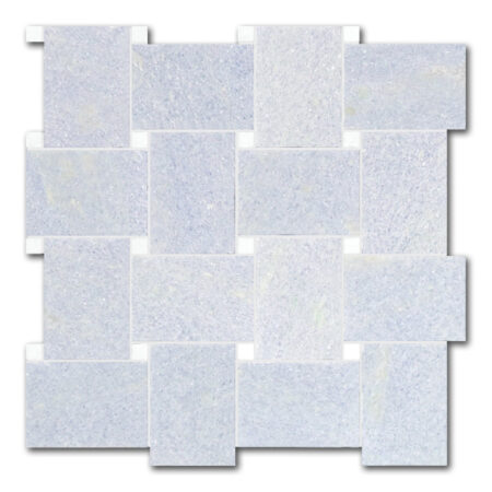 Blue Celeste | Marble - Grand Basketweave Mosaic w/ Thassos Dot | Polished (3/8" Thick)