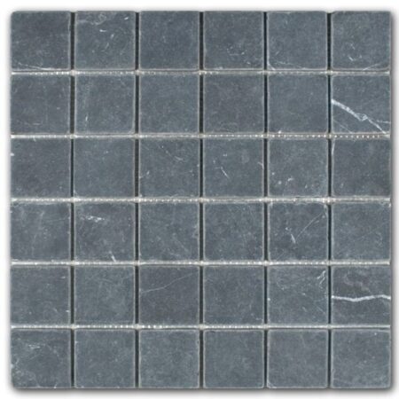 Nero Marquina | Marble - 2x2 in. Straight Joint Mosaic | Tumbled (3/8" Thick)