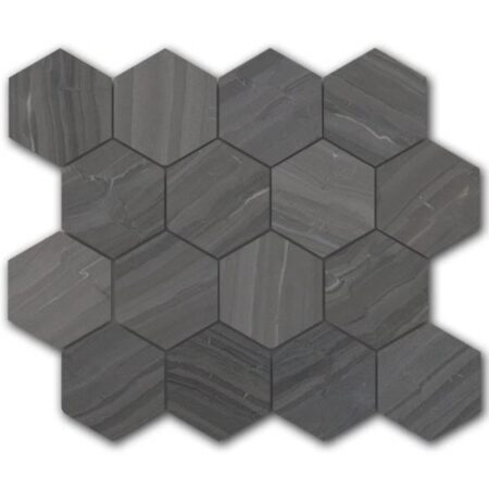 Night Smoke | Limestone - 3 in. Hexagon Mosaic | Honed (3/8" Thick)