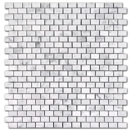 Bianco Carrara | Marble - Miniature Brick Mosaic | Polished/Tumbled