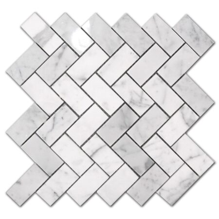 Bianco Carrara | Marble - Herringbone Mosaic | Polished