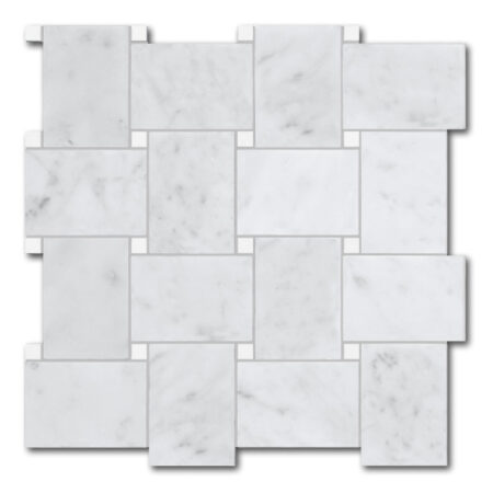 Bianco Carrara | Marble - Grand Basketweave Mosaic w/ Polished Thassos Dot | Honed