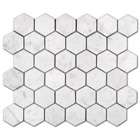 Bianco Carrara | Marble - 2 in. Hexagon Mosaic | Honed/Polished/Tumbled