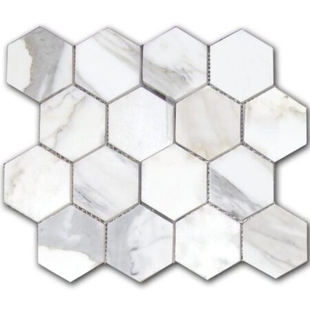Calacatta | Marble - 3 in. Hexagon Mosaic | Honed/Polished