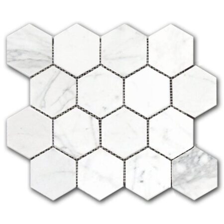 White Statuary | Marble - 3 in. Hexagon Mosaic | Honed/Polished