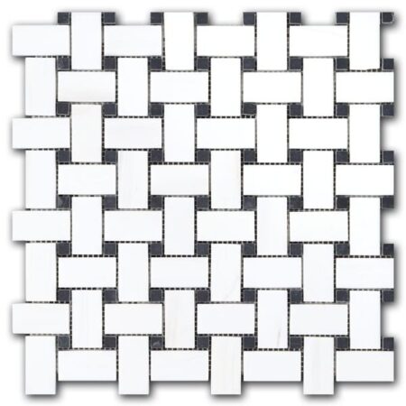 Bianco Dolomite Extra | Marble - Basketweave Mosaic w/ Nero Dot | Honed/Polished