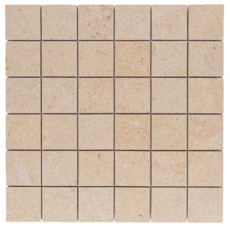 Corton Beige | Limestone - 2x2 in. Straight Joint Mosaic | Honed (3/8" Thick)