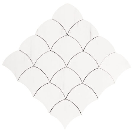 White Elegant Select (Dolomite) | Marble - 3 in. Empire Scallop Mosaic | Honed