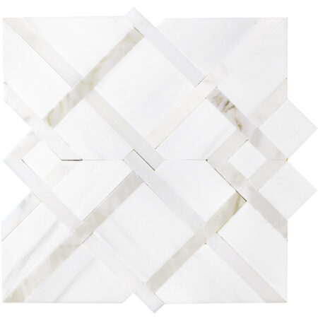 White Elegant Select (Dolomite) | Marble - Shiraz 1 Tight Joint Mosaic w/ Calacatta Gold | Honed & Polished