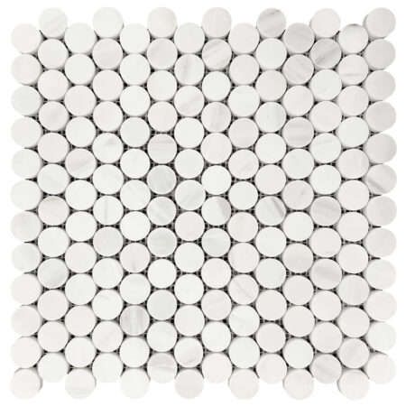 White Elegant Select (Dolomite) | Marble - 1 in. Penny Round Mosaic (circles) | Honed
