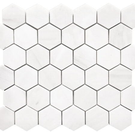 White Elegant Select (Dolomite) | Marble - 2x2 in. Hexagon Mosaic | Honed/Polished