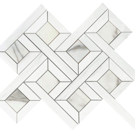 White Elegant Select (Dolomite) | Marble - Versailles Square 1 Mosaic w/ Calacatta Gold | Honed