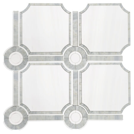 White Elegant Select (Dolomite) | Marble - Chateau 2 Waterjet Mosaic w/Calacatta Bluette | Honed