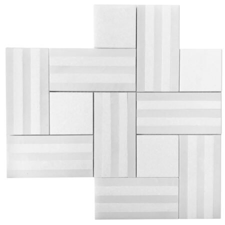 White Silk | Marble - Remy Strip Mosaic w/ White Thassos | Polished