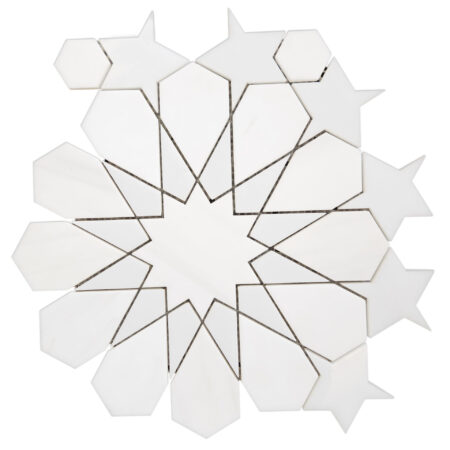 White Silk | Marble - Farah 2 Waterjet Mosaic (WJ7) w/ White Elegant Select (Dolomite) | Honed & Polished