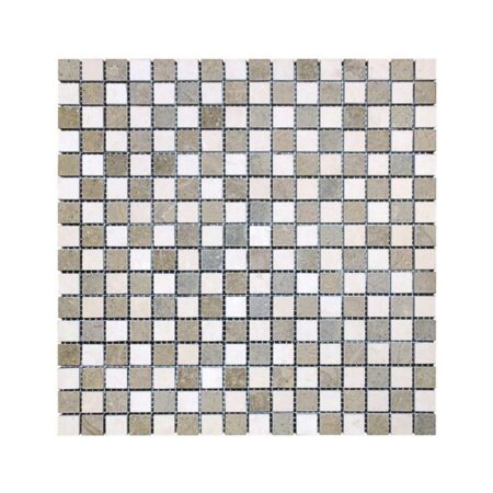 Olive Green | Limestone - 5/8x5/8 in. Checkerboard Mosaic w/ Crema Lyon | Honed